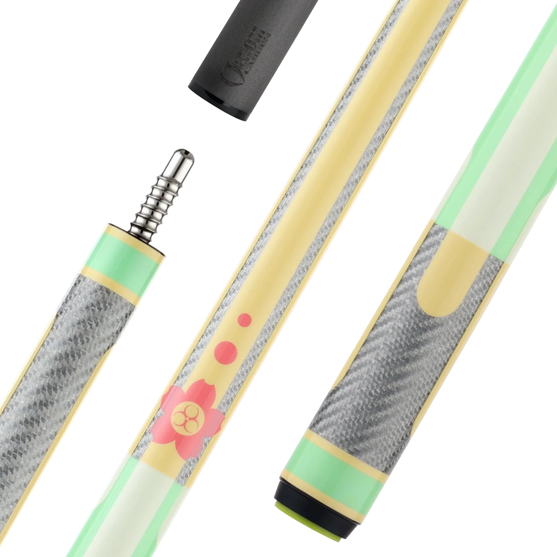 Poison Candy Sugar Pool Cue with Carbon Fiber Shaft - Green/Peach - No Wrap