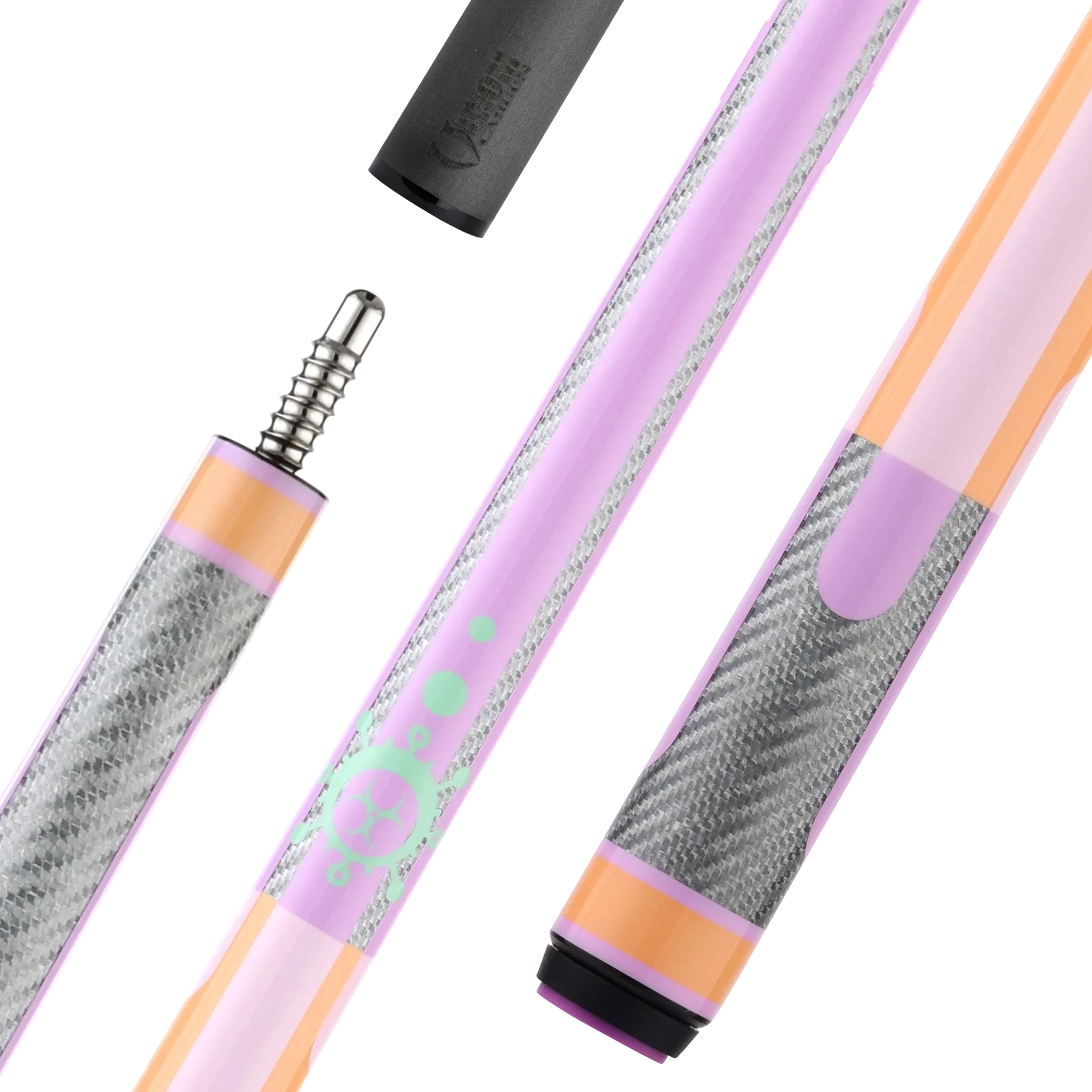 Poison Candy Sugar Pool Cue with Carbon Fiber Shaft - Peach/Lavender - No Wrap