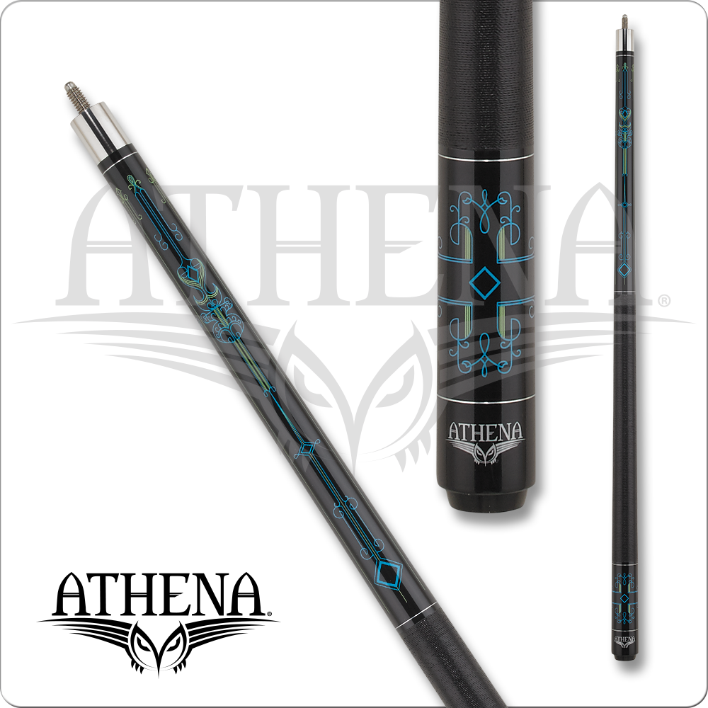 Athena ATH51 Pool Cue, Green & Blue Pin Stripe Design