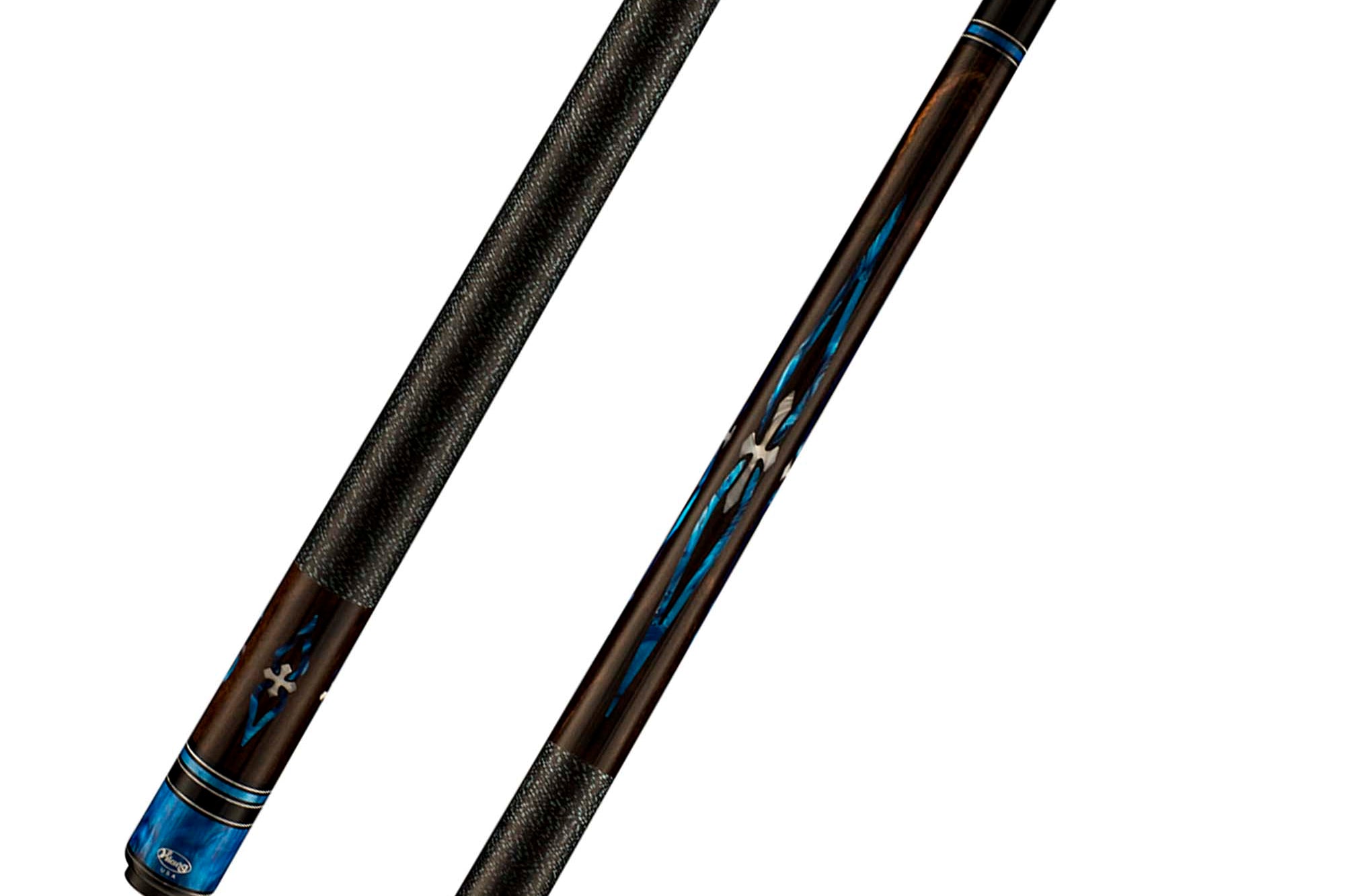 Viking Impero IM0700 West African Ebony Cue, White/Blue Pearl Inlays
