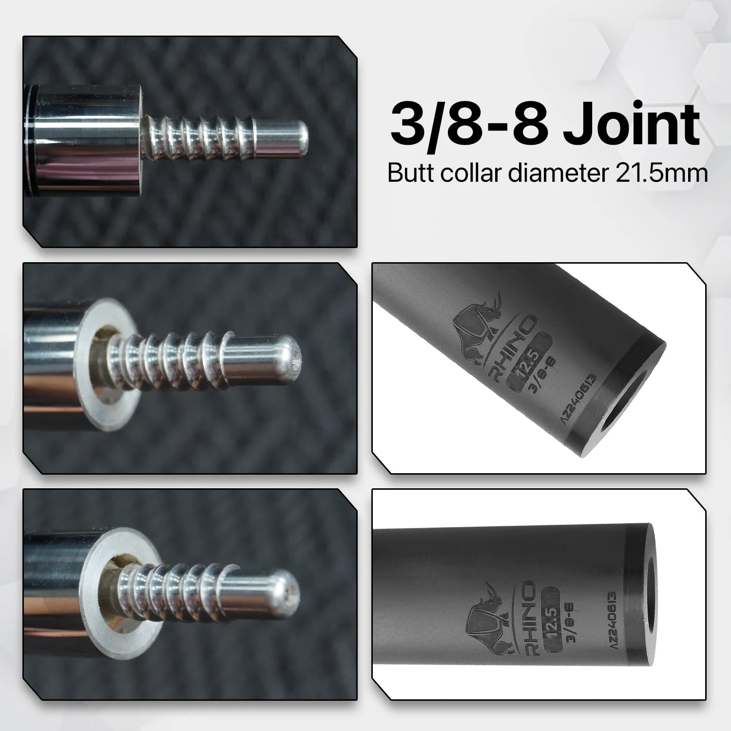 Rhino 30" 3/8-8 Carbon Pool Cue Single Shaft, 12.4 mm