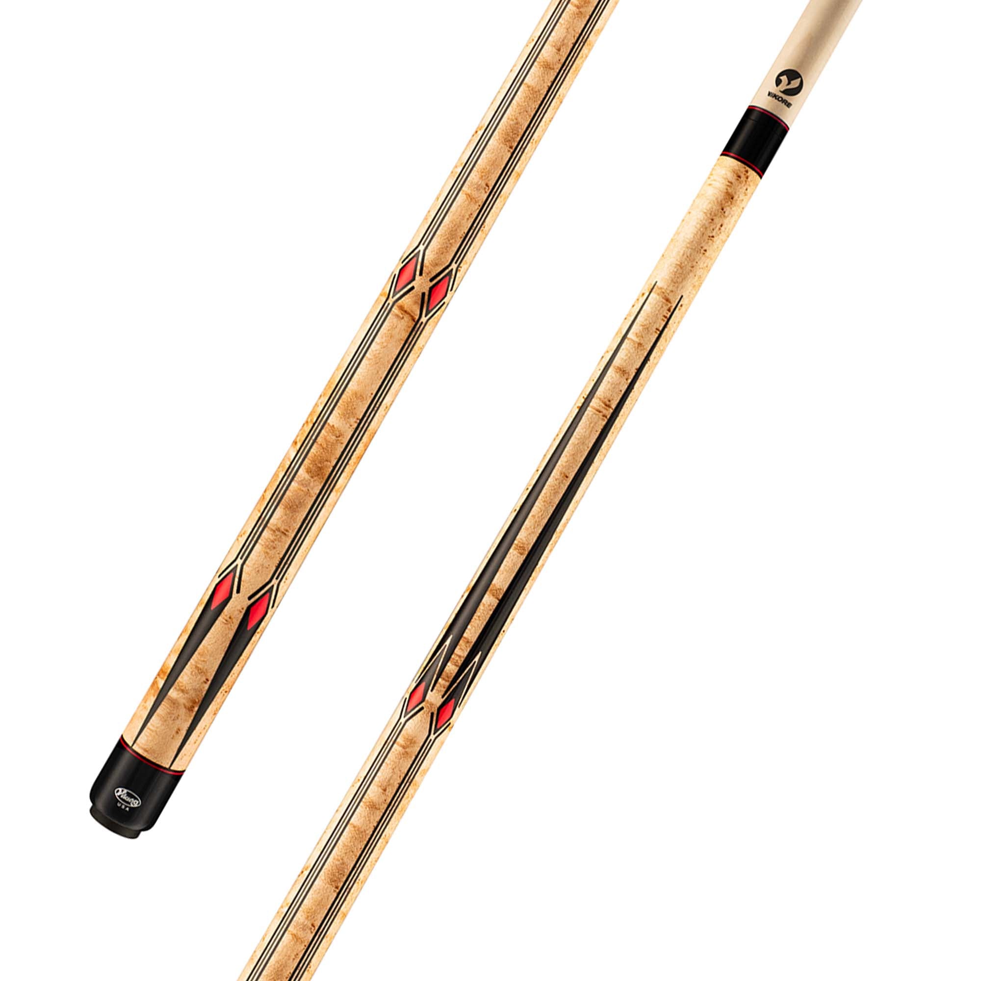 Viking Motore MT0304 Birdseye Maple Cue, Black Vinyl/Red Pearl Inlays