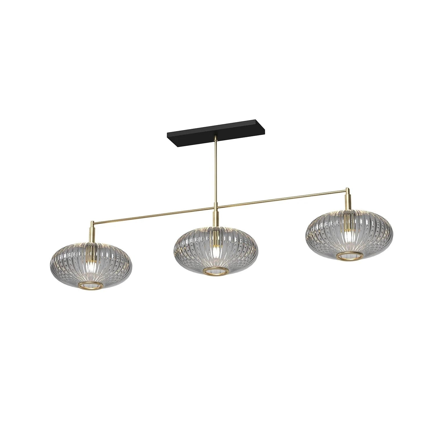 Ram Game Room Prohibition 54" 3 Light Glass Shade Fixture, Brass & Smoke