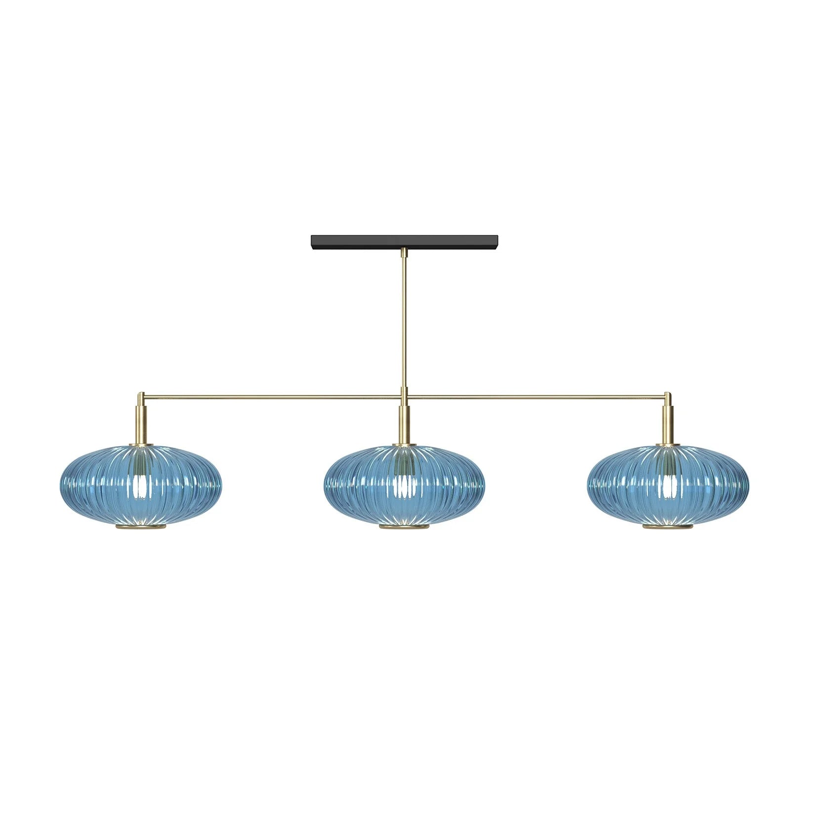 Ram Game Room Prohibition 54" 3 Light Glass Shade Fixture, Brass & Blue