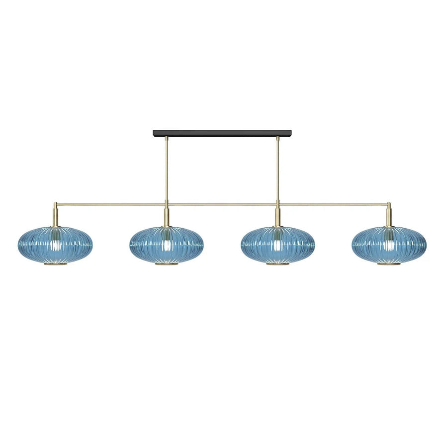 Ram Game Room Prohibition 65" 4 Glass Shade Fixture, Brass & Blue