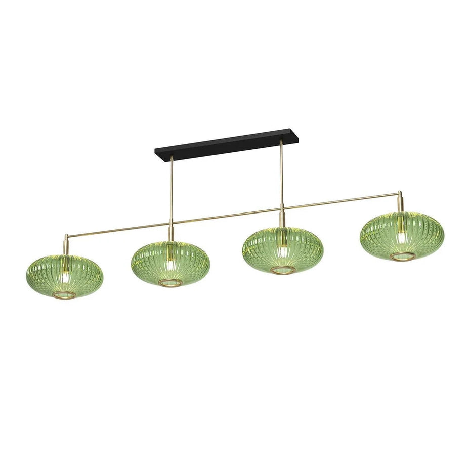 Ram Game Room Prohibition 65" 4 Glass Shade Fixture, Light Brass & Green