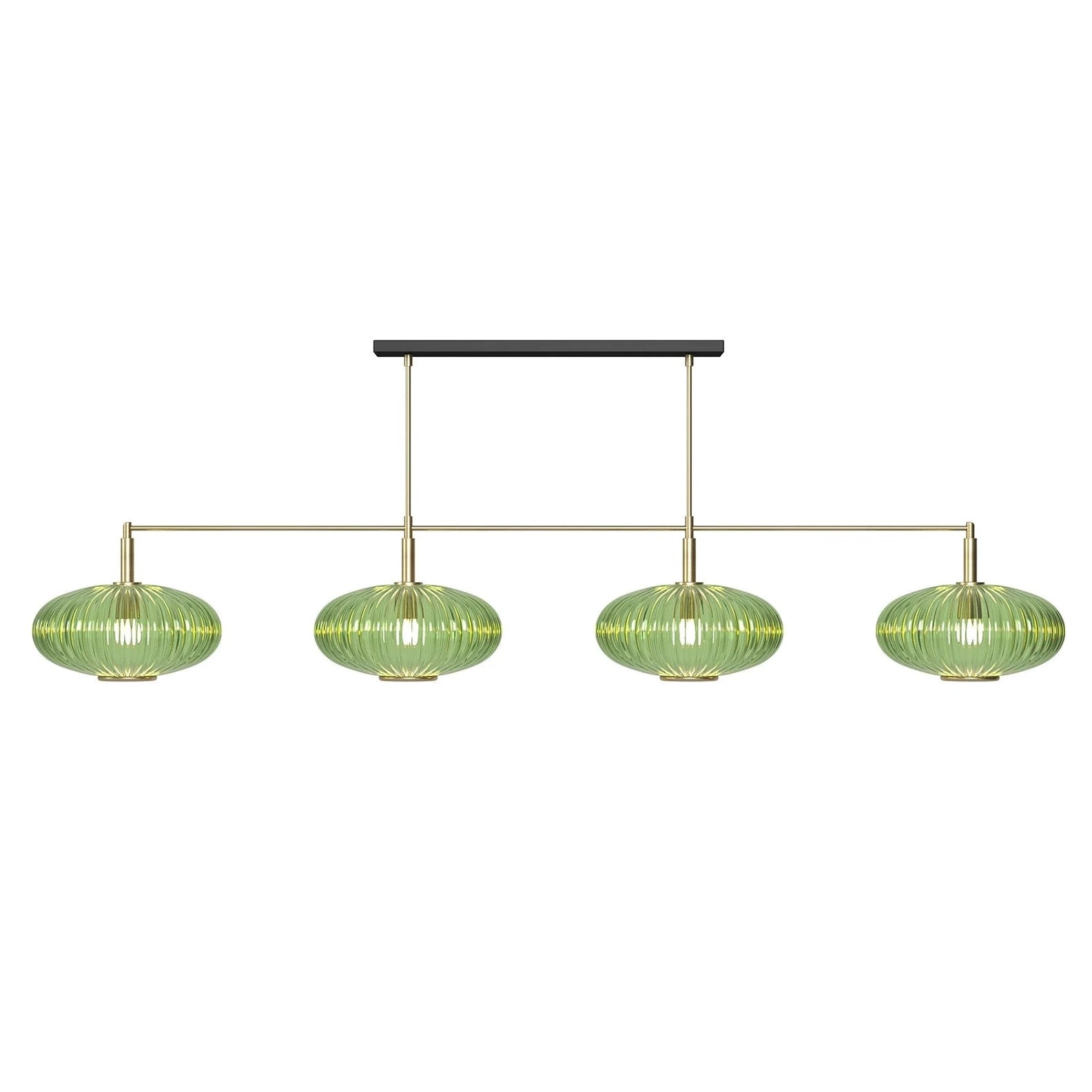Ram Game Room Prohibition 65" 4 Glass Shade Fixture, Light Brass & Green