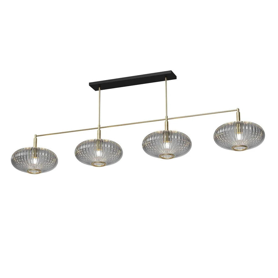 Ram Game Room Prohibition 65" 4 Glass Shade Fixture, Light Brass & Smoke