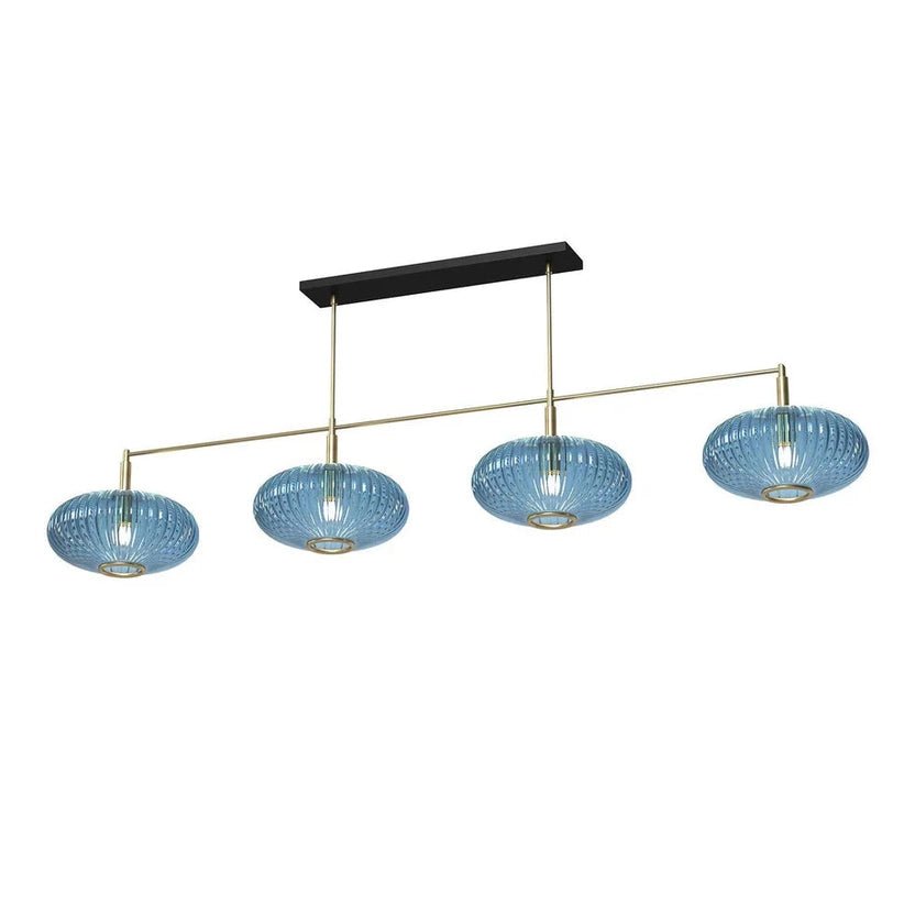 Ram Game Room Prohibition 65" 4 Glass Shade Fixture, Brass & Blue
