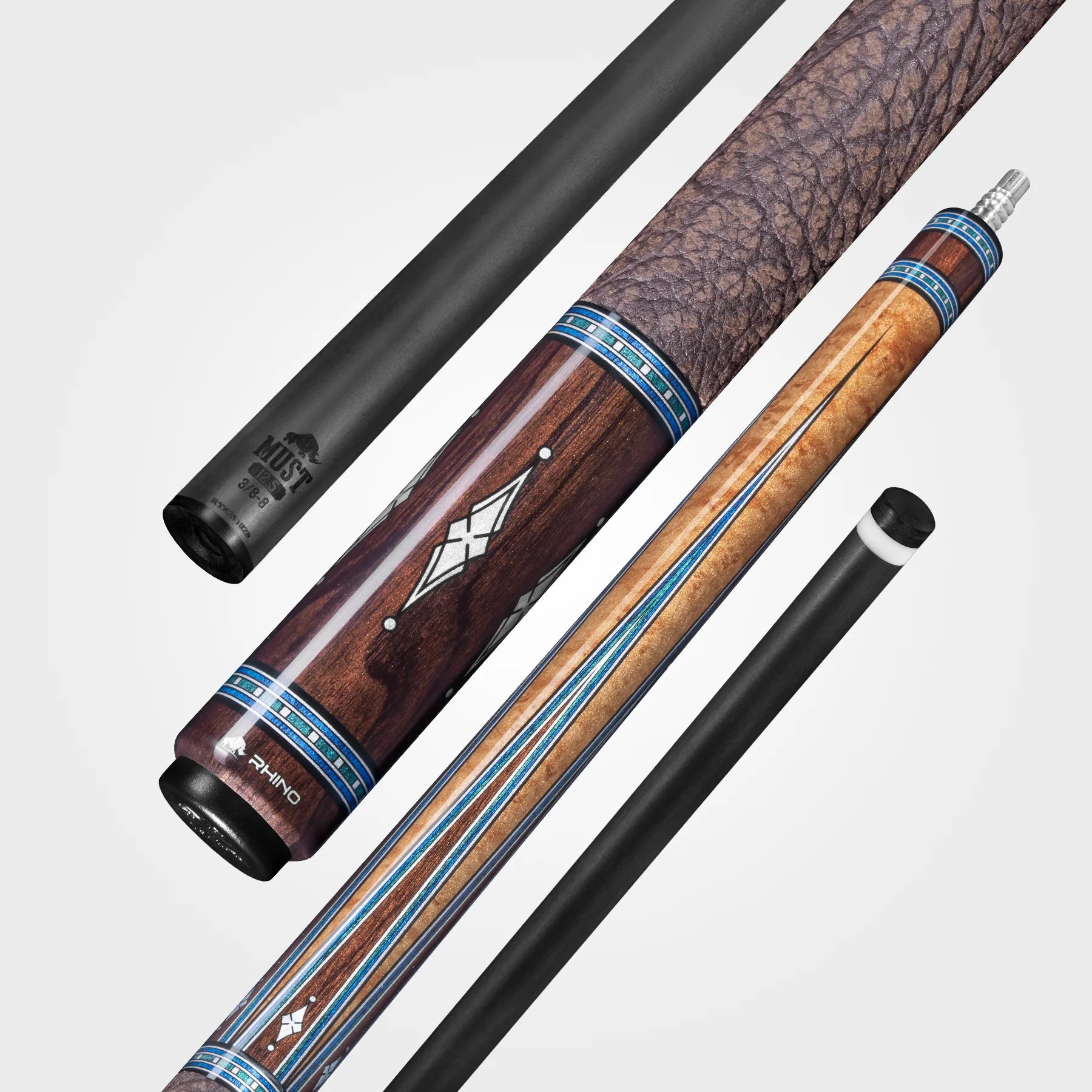 Rhino Must Pool Cue MU5 Maple Azure Inlay, 12.5mm