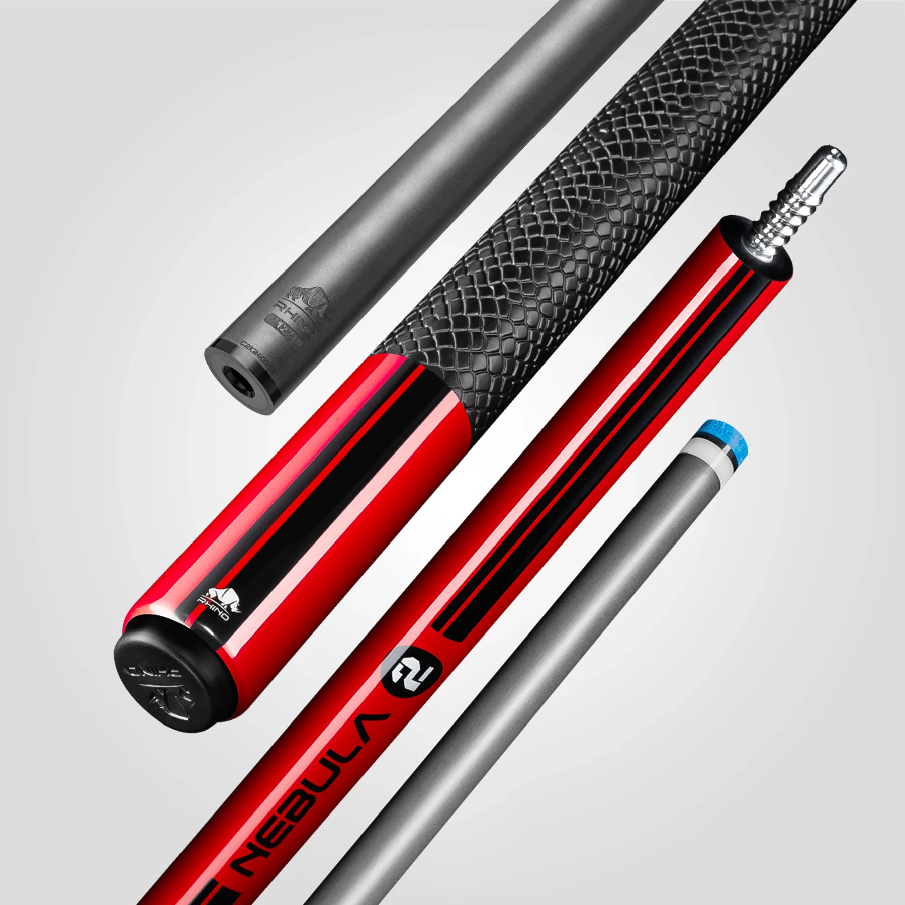 Rhino Nebula 2 Sport Wrap Pool Cue 12.4mm, Crimson Red