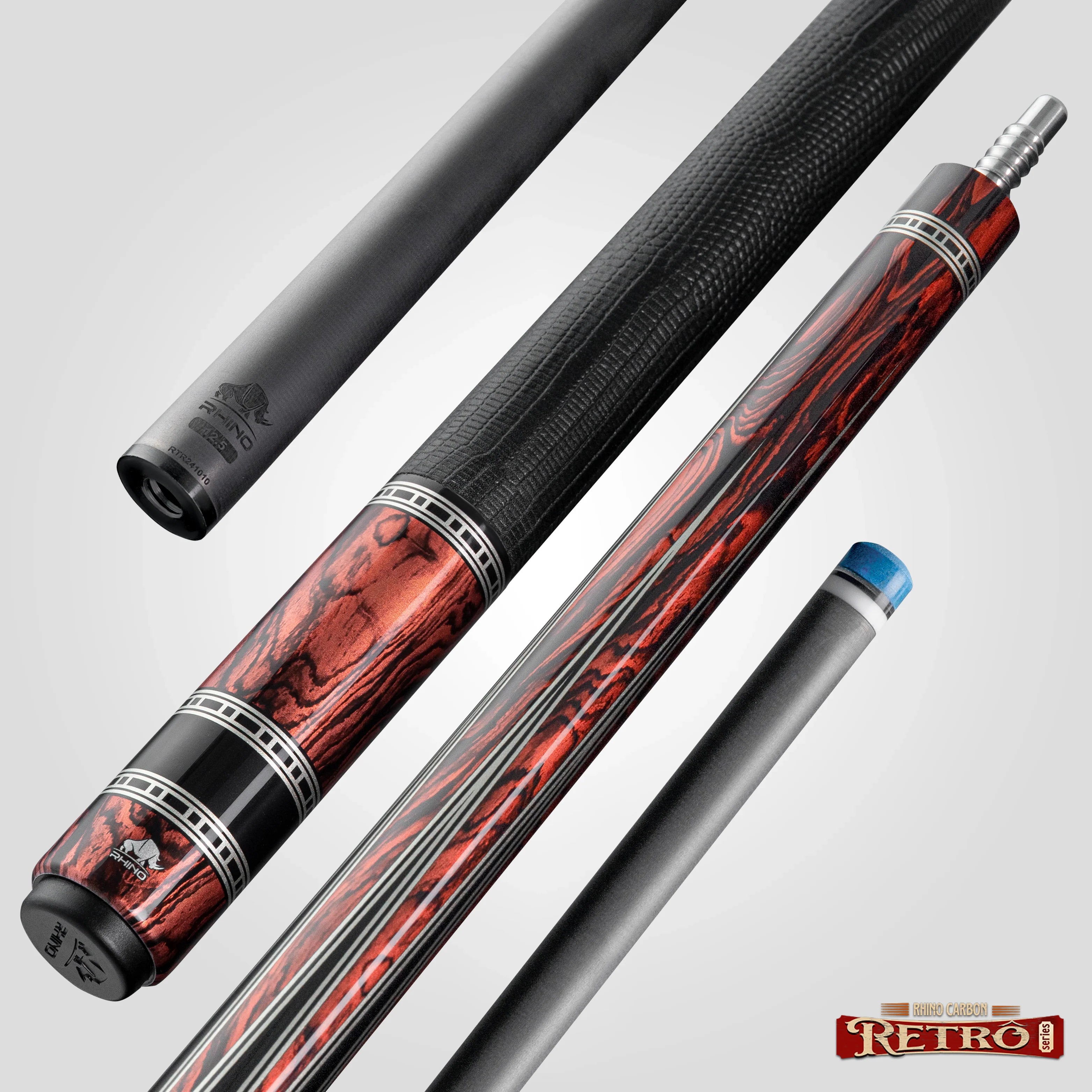 Rhino Retrô Lizard Embossed Microfiber Leather Wrap Pool Cue & Point, Cocobolo