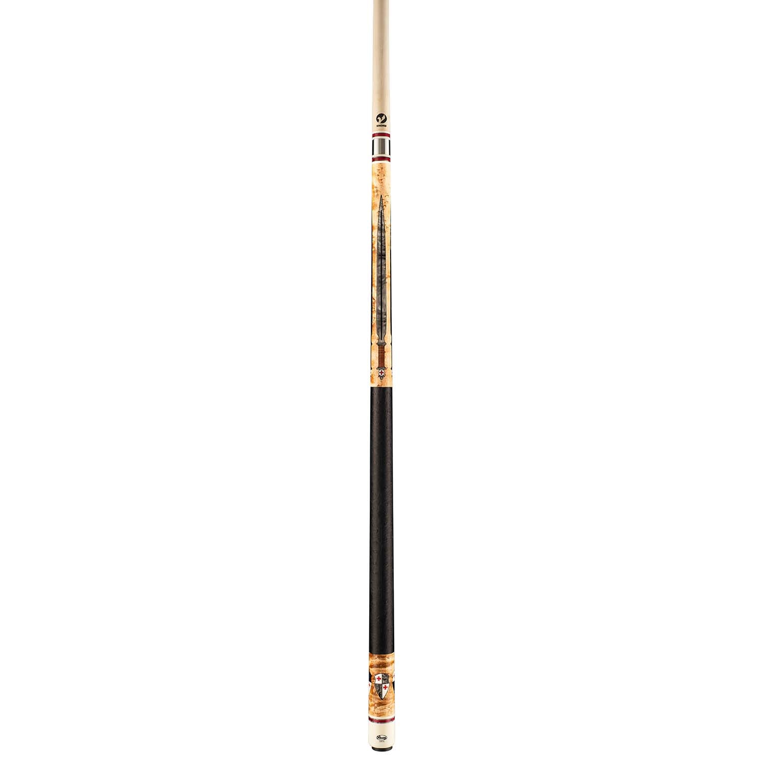 Viking Defender DF0804 76 Smoke, Red, Black, and White Inlays Cue, Birdseye Maple Forearm and Butt Sleeve