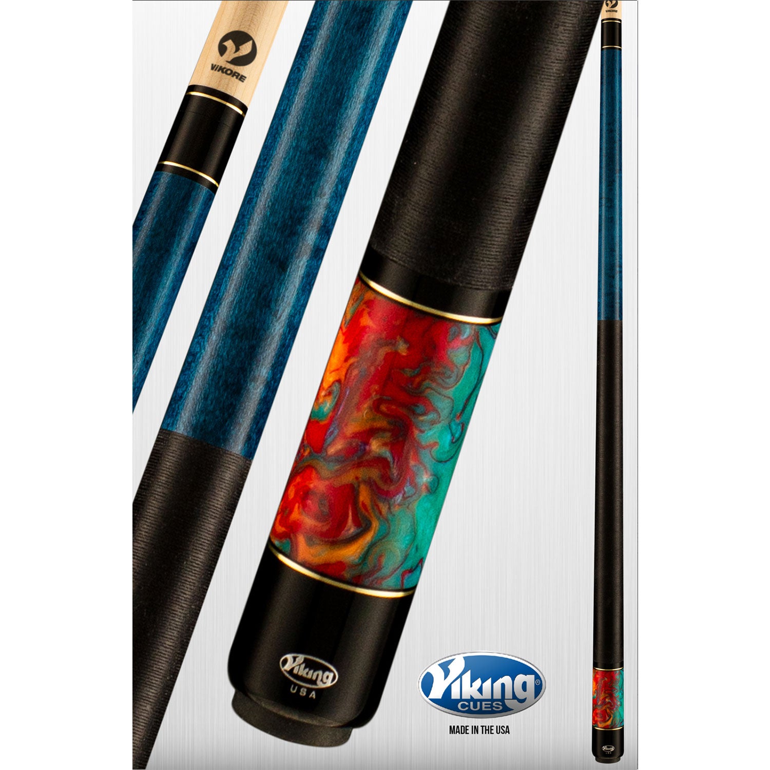 Viking Bedlam BE0108 Curly Maple Cue, Teal Stain