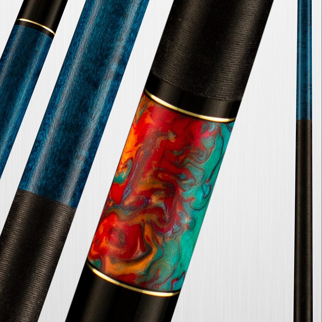 Viking Bedlam BE0108 Curly Maple Cue, Aqua Fire Sleeve
