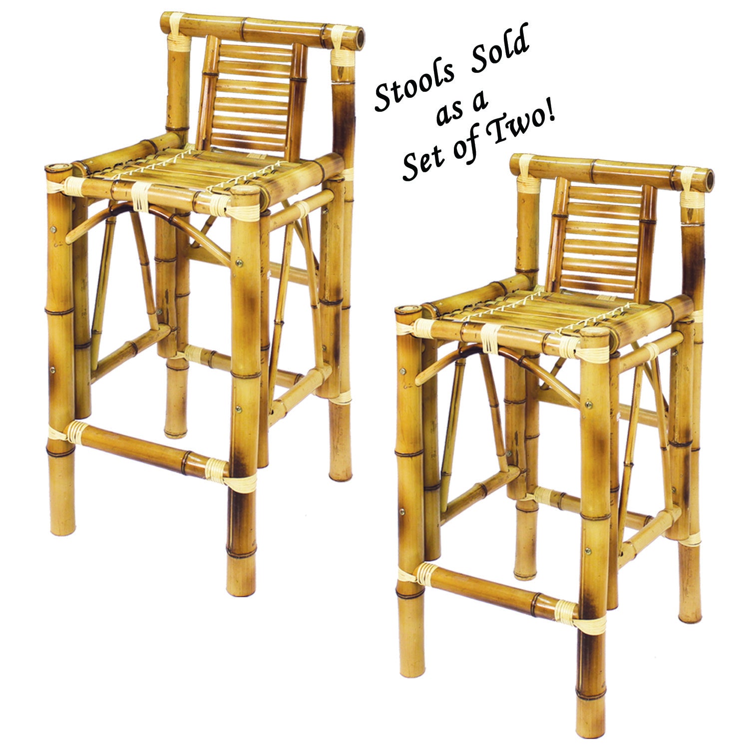 SET OF TWO BAMBOO TIKI BAR STOOLS