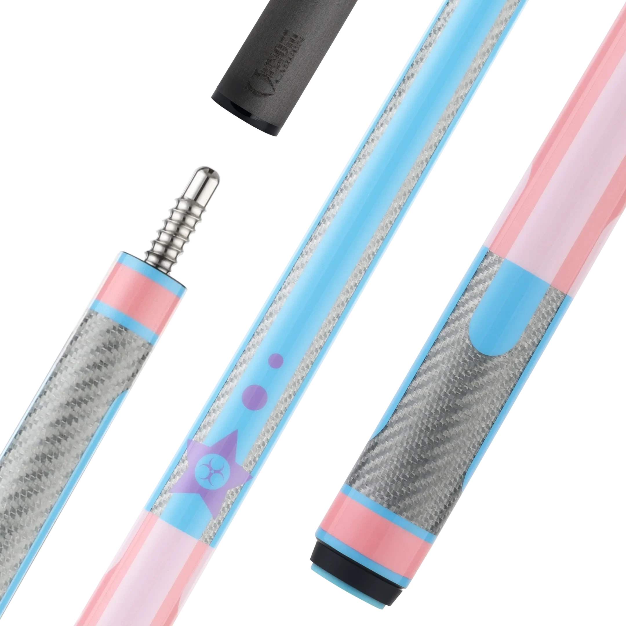 Poison Candy Sugar Pool Cue with Carbon Fiber Shaft - Pink/Light Blue - No Wrap