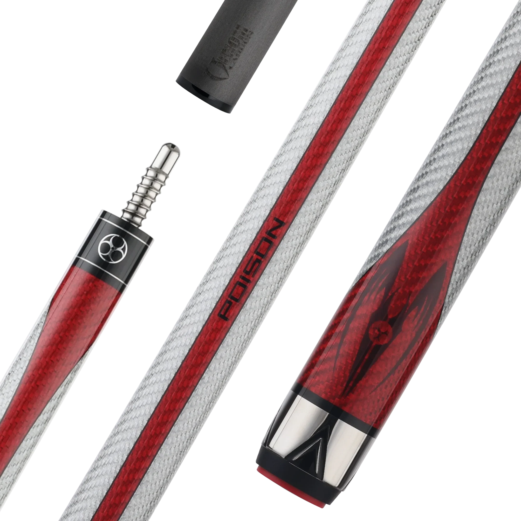 Poison Maelith Pool Cue with Carbon Fiber Shaft - Gray/Red - No Wrap