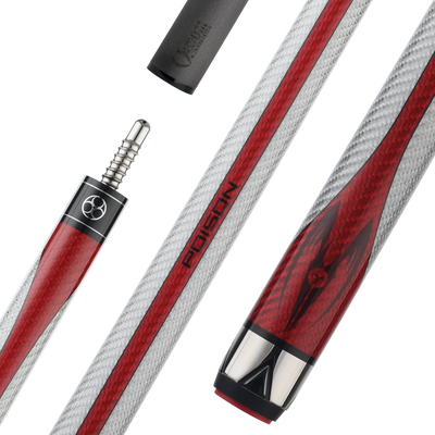 Poison Maelith Pool Cue with Carbon Fiber Shaft - Gray/Red - No Wrap