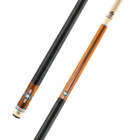 Viking Defender DF1500 124 Red, White, and Blue Inlays Cue, East Indian Rosewood Forearm and Butt Sleeve