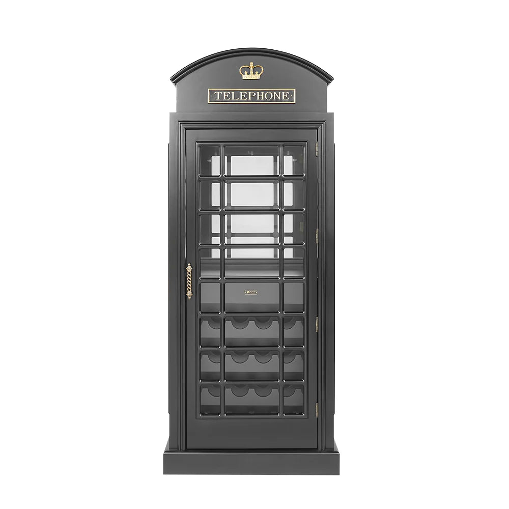 Ram Game Room Black Old English Telephone Booth Bar Cabinet - Black