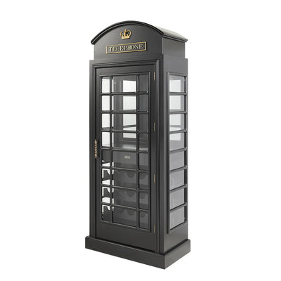 Ram Game Room Black Old English Telephone Booth Bar Cabinet - Black