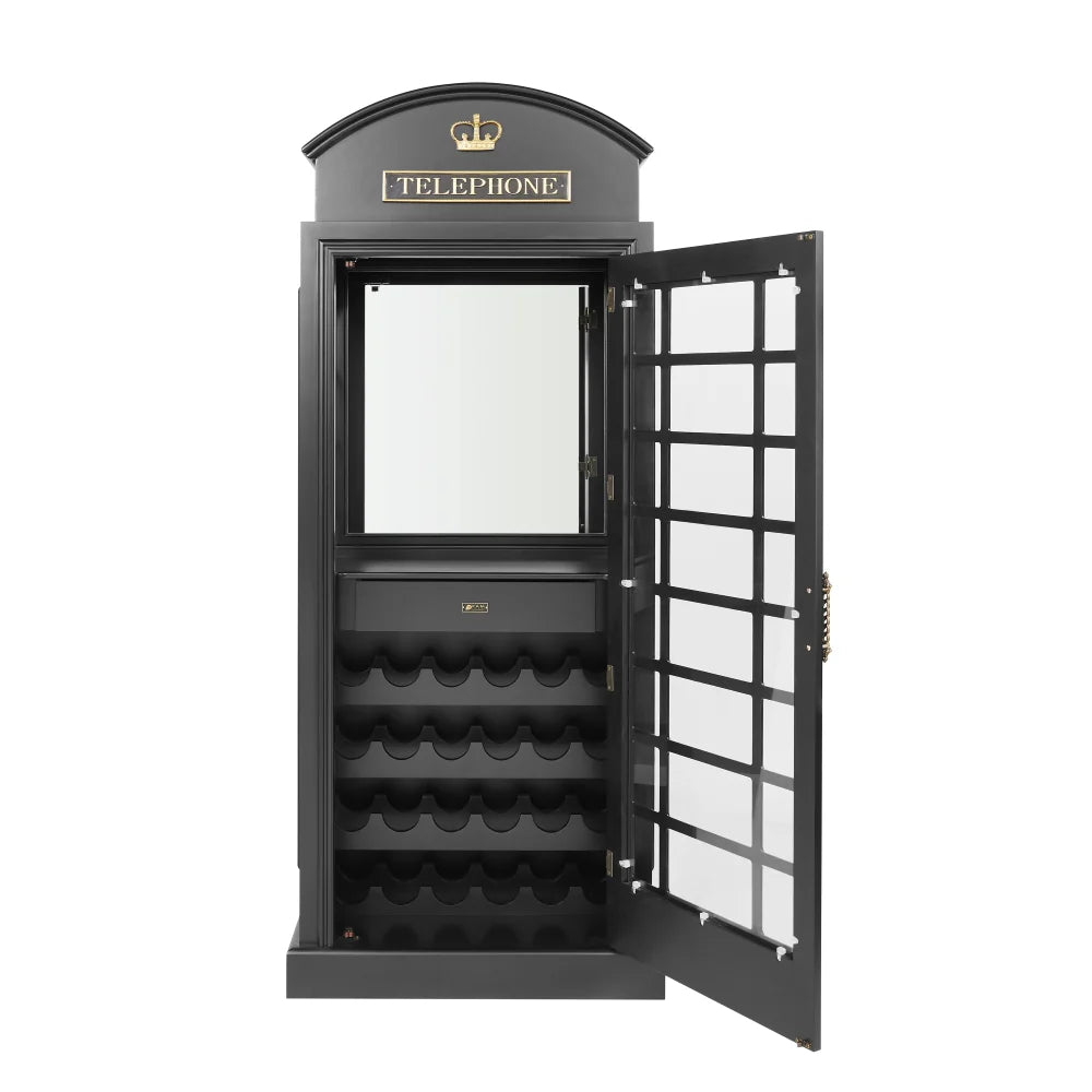 Ram Game Room Black Old English Telephone Booth Bar Cabinet - Black