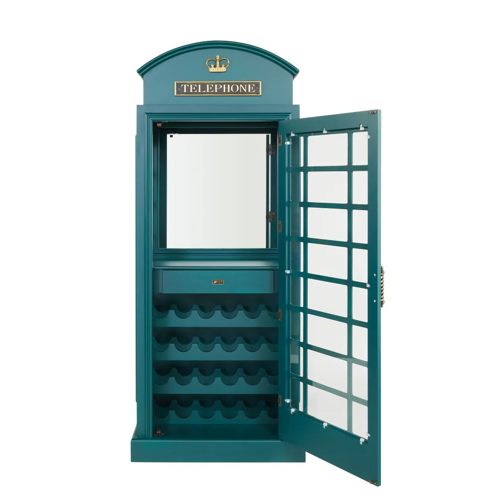 Ram Game Room Green Old English Telephone Booth Bar Cabinet - Green