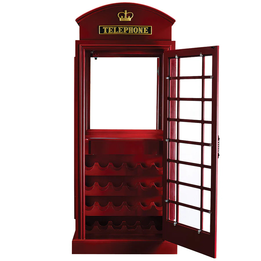 Ram Game Room Red Old English Telephone Booth Bar Cabinet - Red