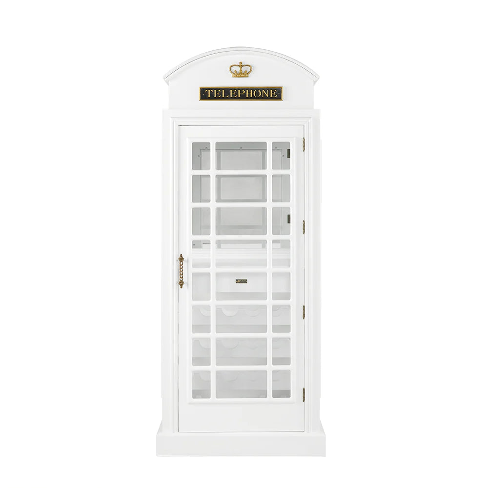 Ram Game Room White Old English Telephone Booth Bar Cabinet - White
