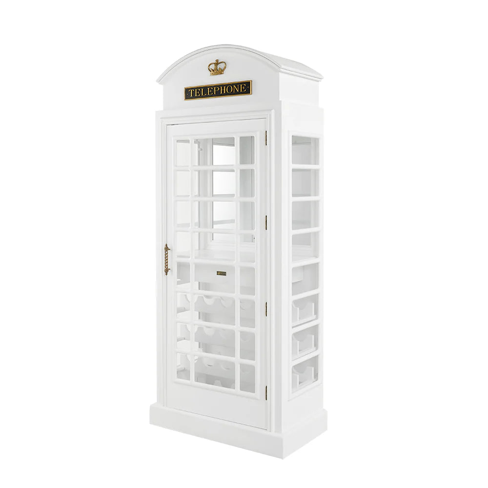 Ram Game Room White Old English Telephone Booth Bar Cabinet - White