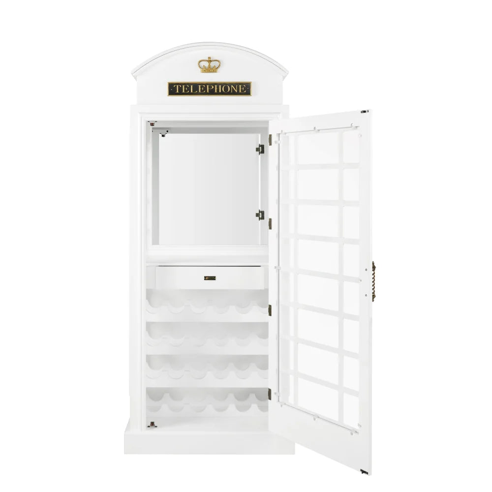 Ram Game Room White Old English Telephone Booth Bar Cabinet - White