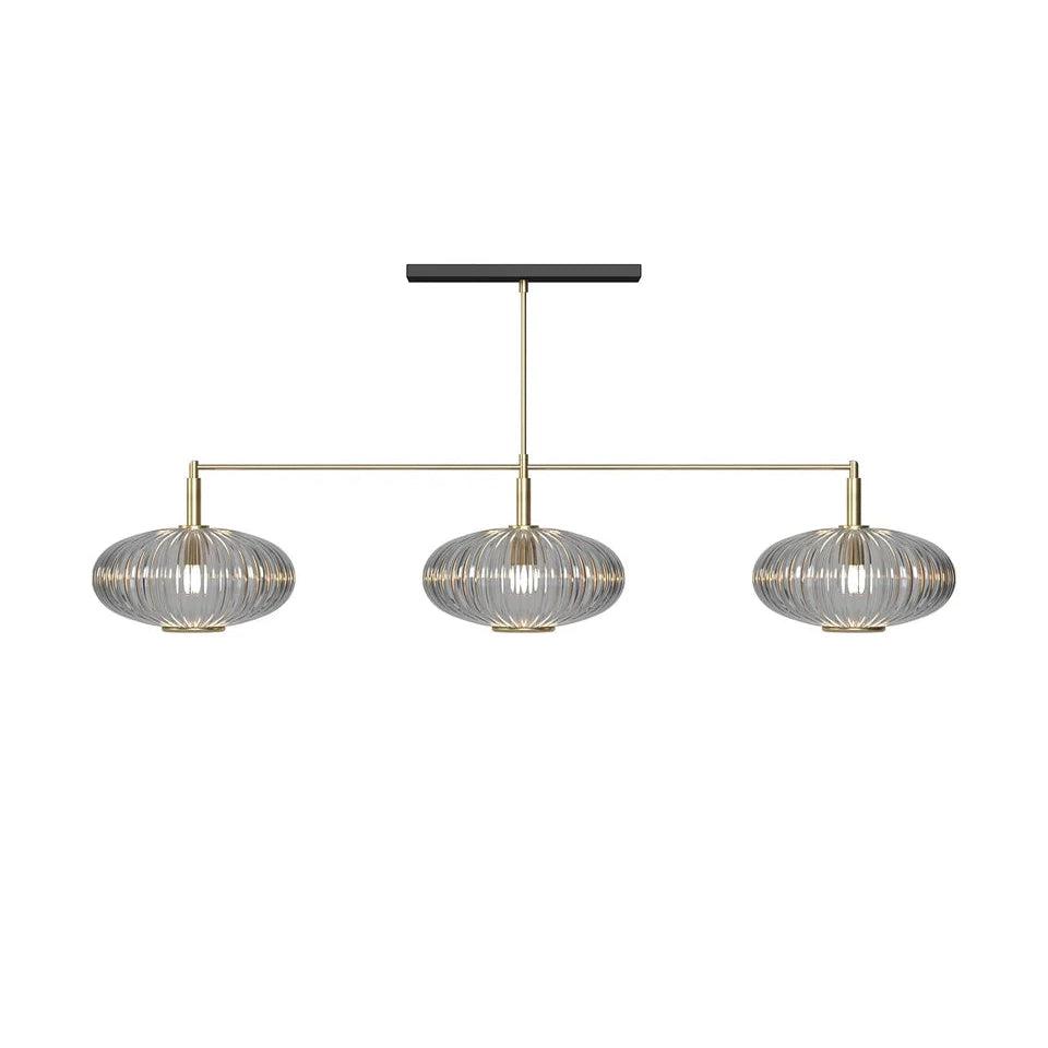 Ram Game Room Prohibition 54" 3 Light Glass Shade Fixture, Brass & Smoke