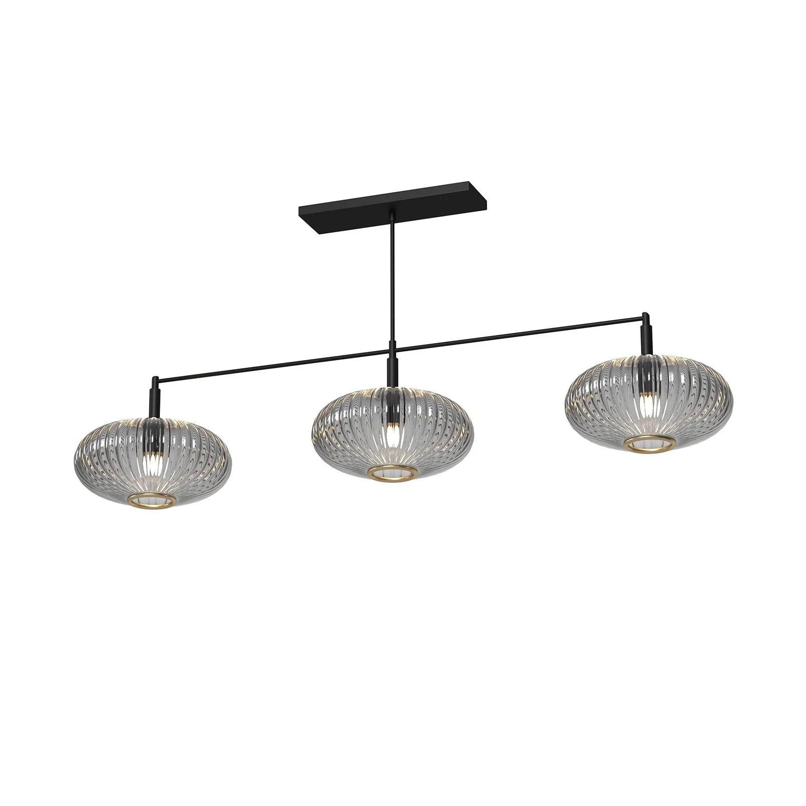 Ram Game Room Prohibition 54" 3 Light Glass Shade Fixture, Black & Smoke