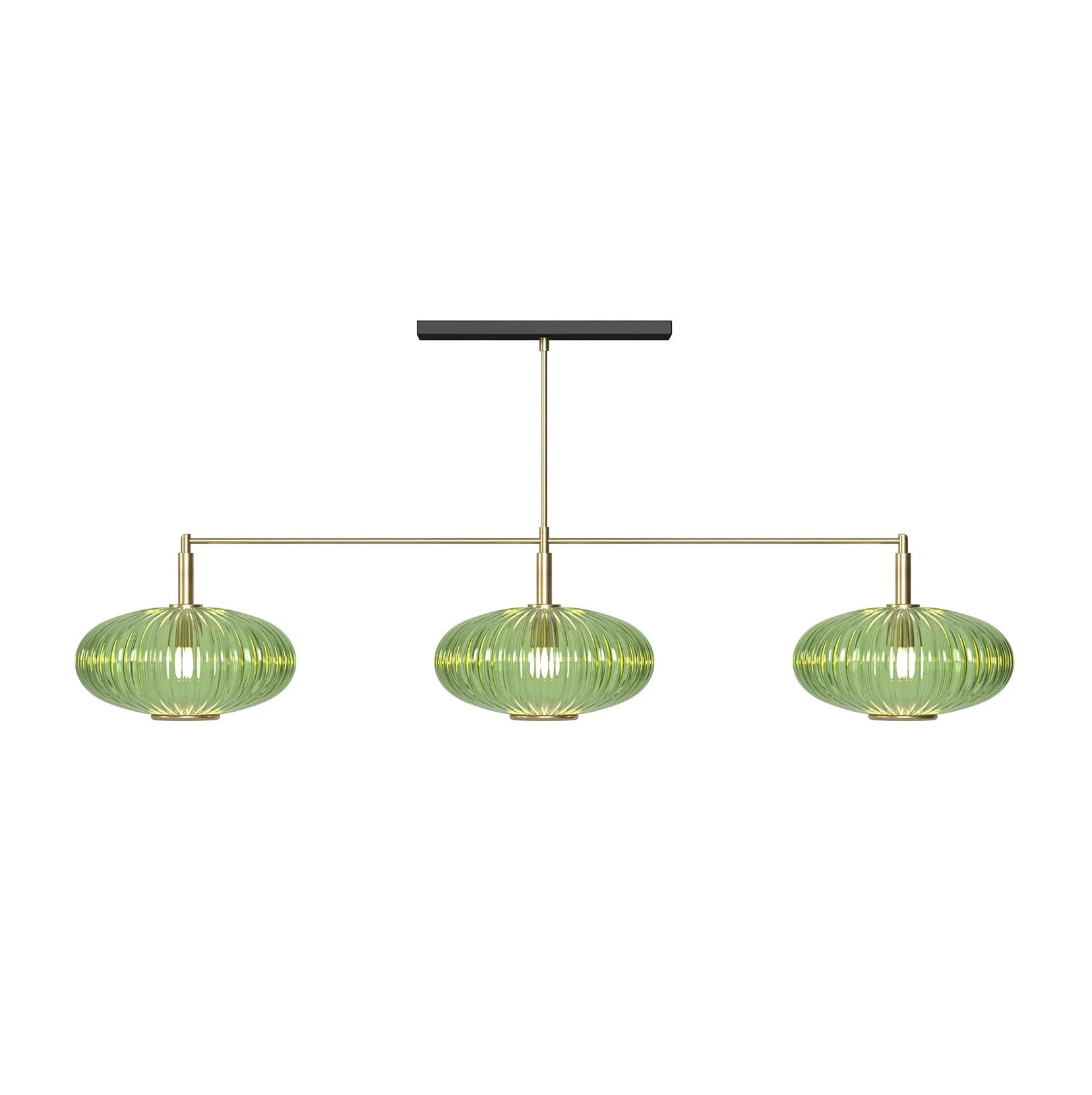 Ram Game Room Prohibition 54" 3 Light Glass Shade Fixture, Brass & Green