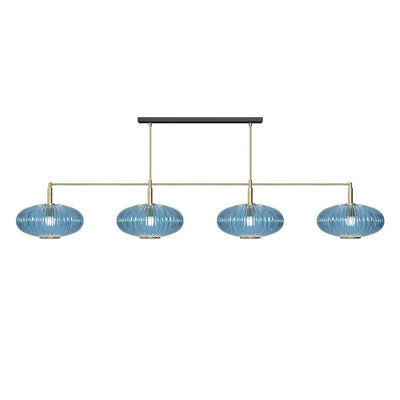 Ram Game Room Prohibition 65" 4 Glass Shade Fixture, Brass & Blue