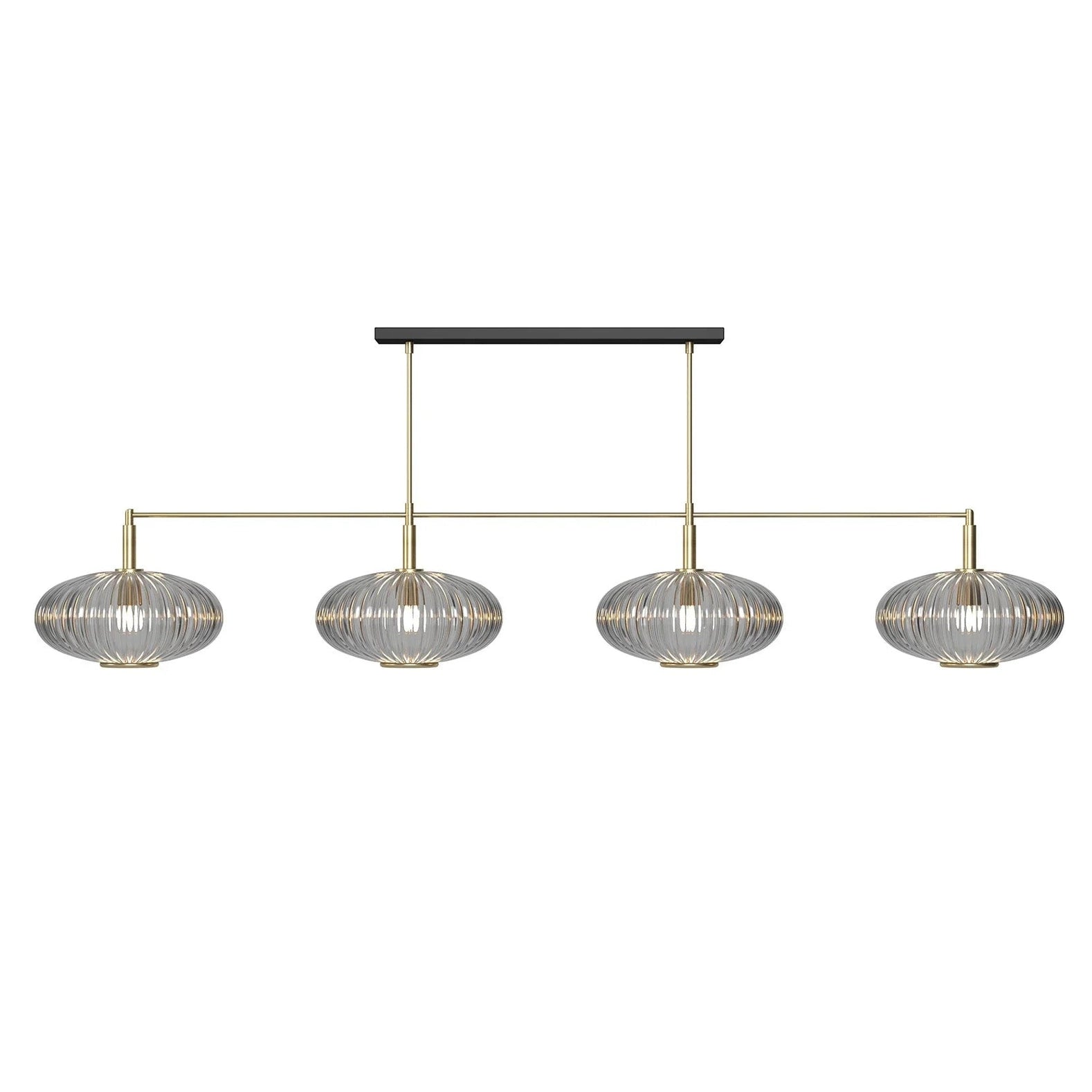 Ram Game Room Prohibition 65" 4 Glass Shade Fixture, Light Brass & Smoke