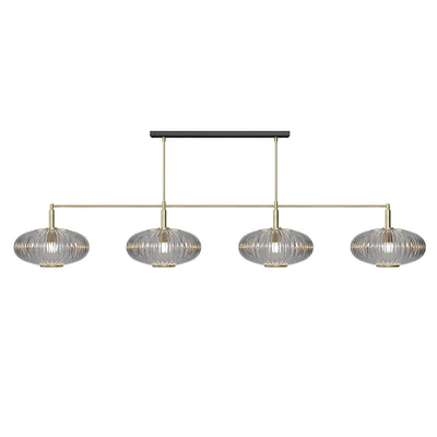 Ram Game Room Prohibition 65" 4 Glass Shade Fixture, Light Brass & Smoke