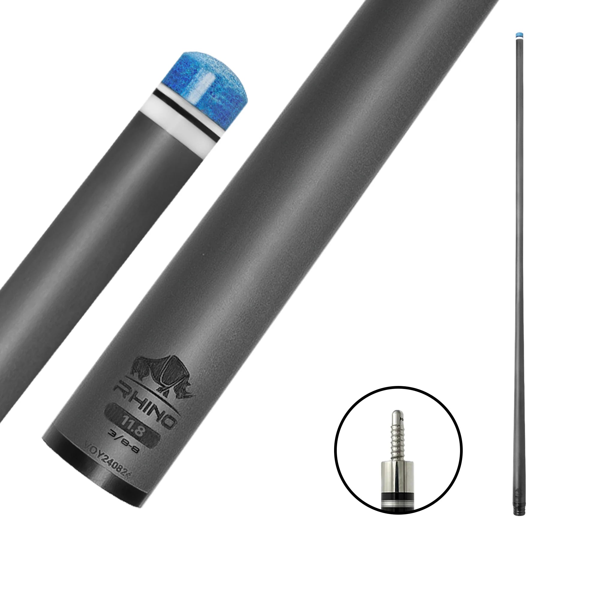 Rhino 30" 3/8-8 Carbon Pool Cue Single Shaft, 12.4 mm