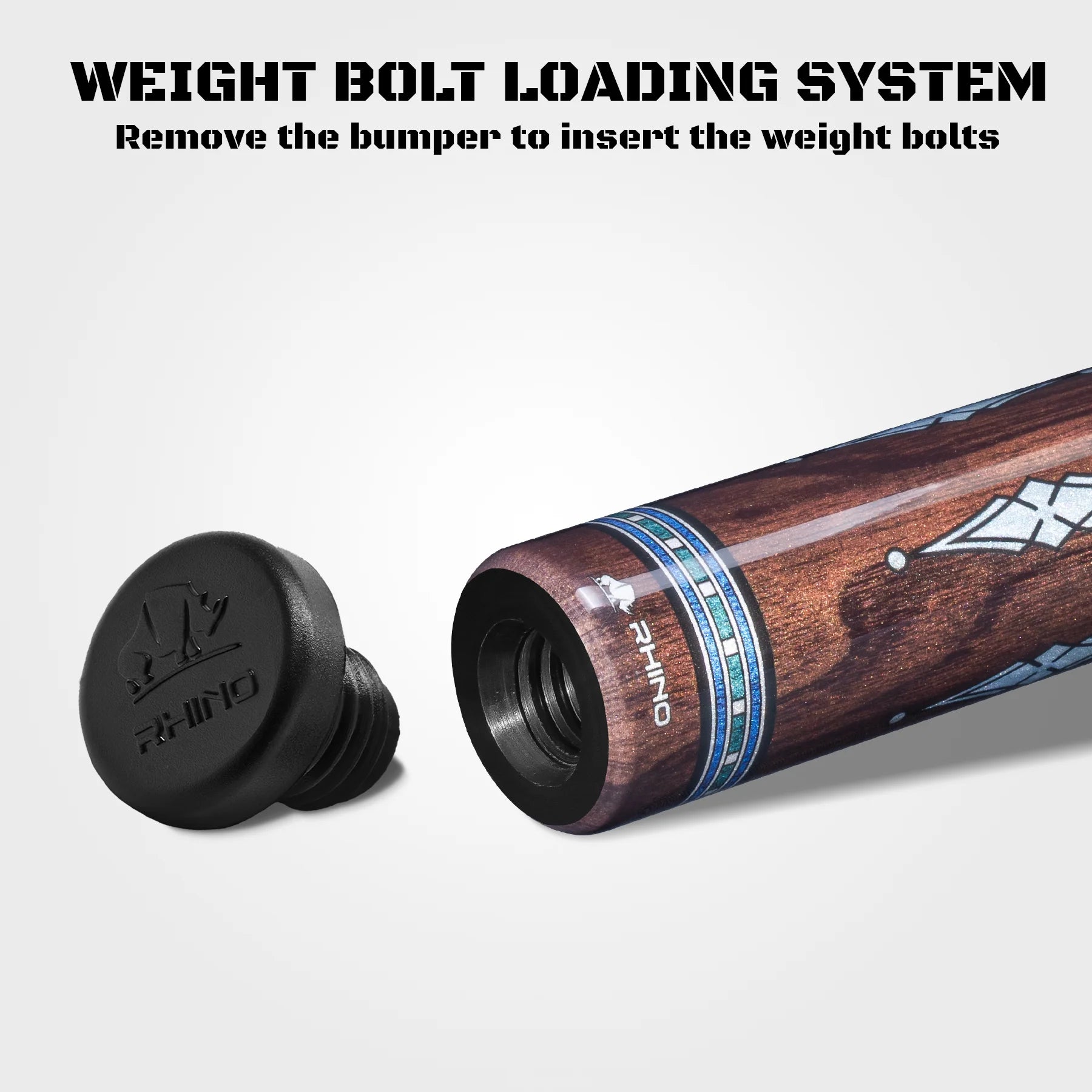 Rhino Must Pool Cue MU5 Maple Azure Inlay, 12.5mm