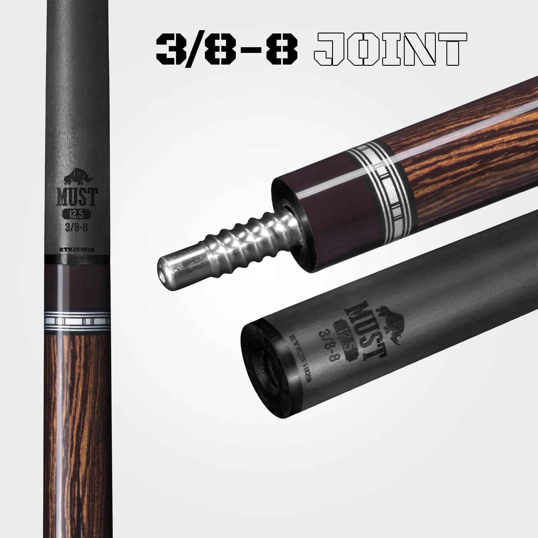 Rhino Must Pool Cue MU2 Bocote Ebony Diamond, 12.5mm