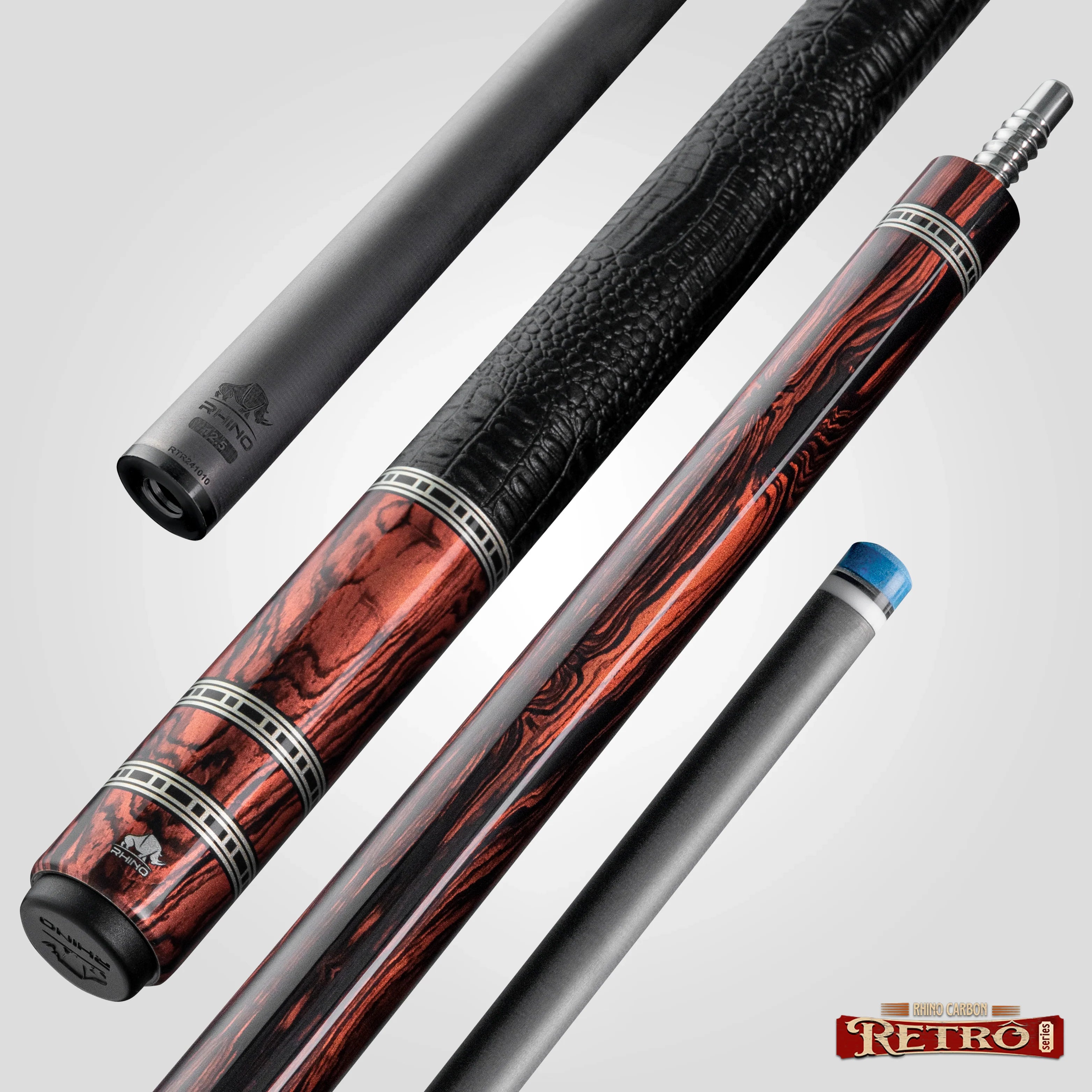 Rhino Retrô Crocodile Embossed Microfiber Leather Wrap Pool Cue, Cocobolo