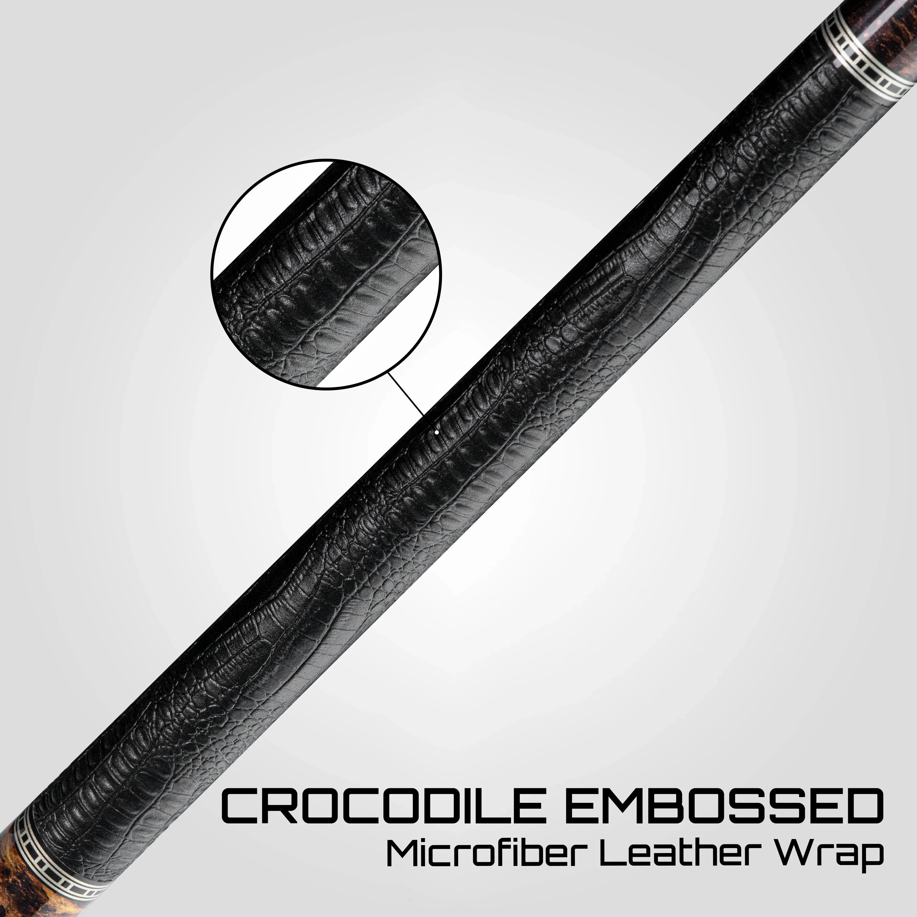 Rhino Retrô Crocodile Embossed Microfiber Leather Wrap Pool Cue, Thuya