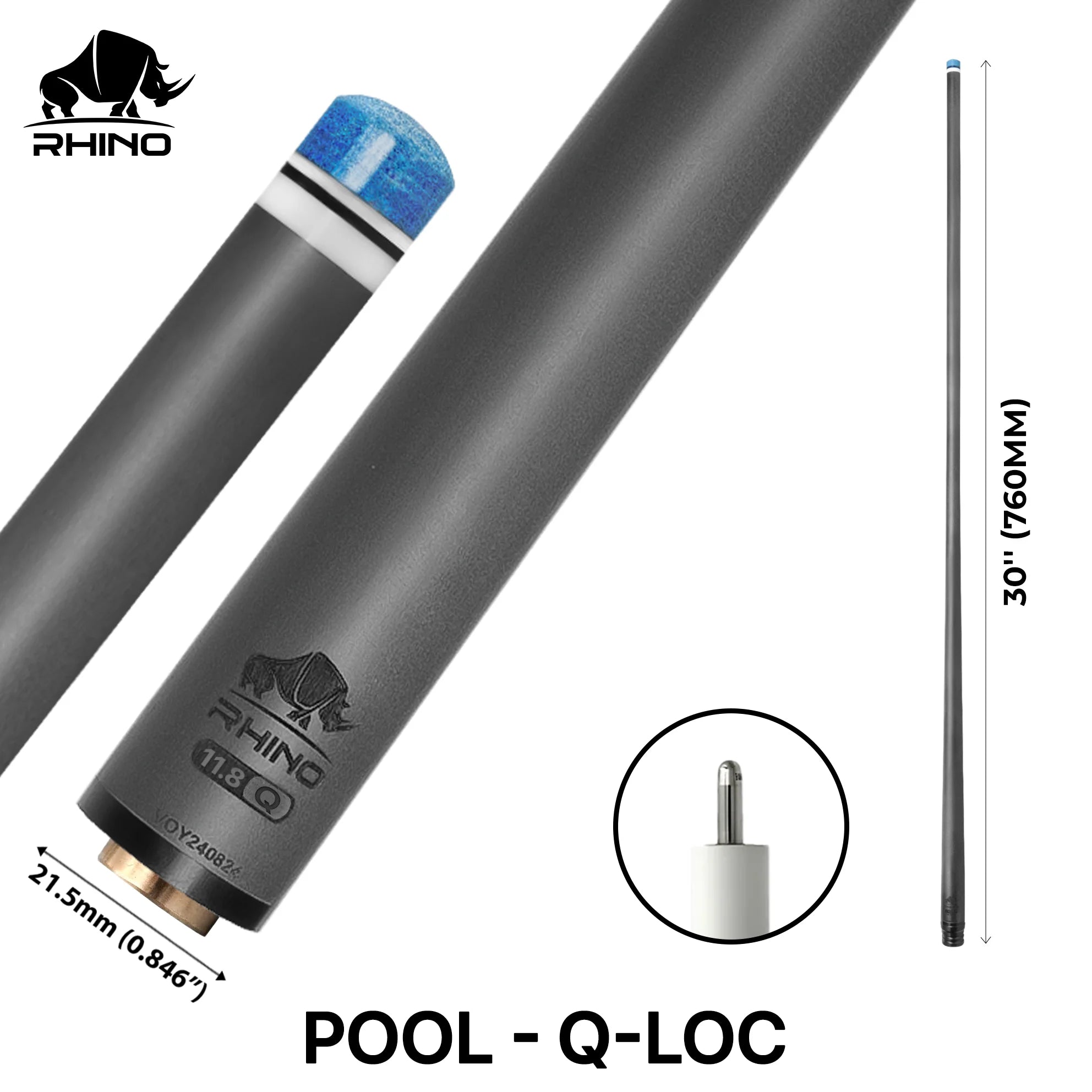 Rhino 30" Q-Loc Carbon Pool Cue Single Shaft