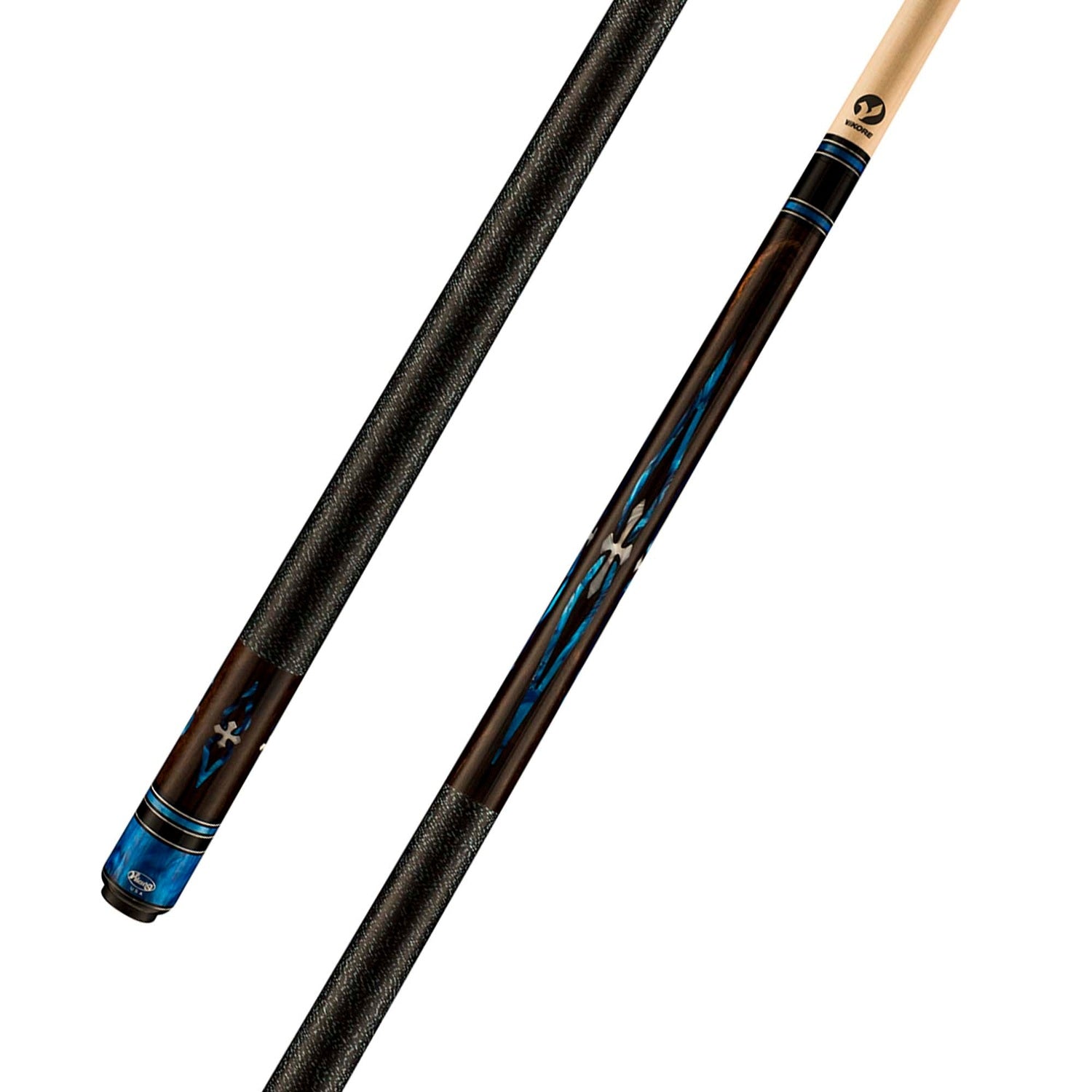 Viking Impero IM0700 West African Ebony Cue, White/Blue Pearl Inlays