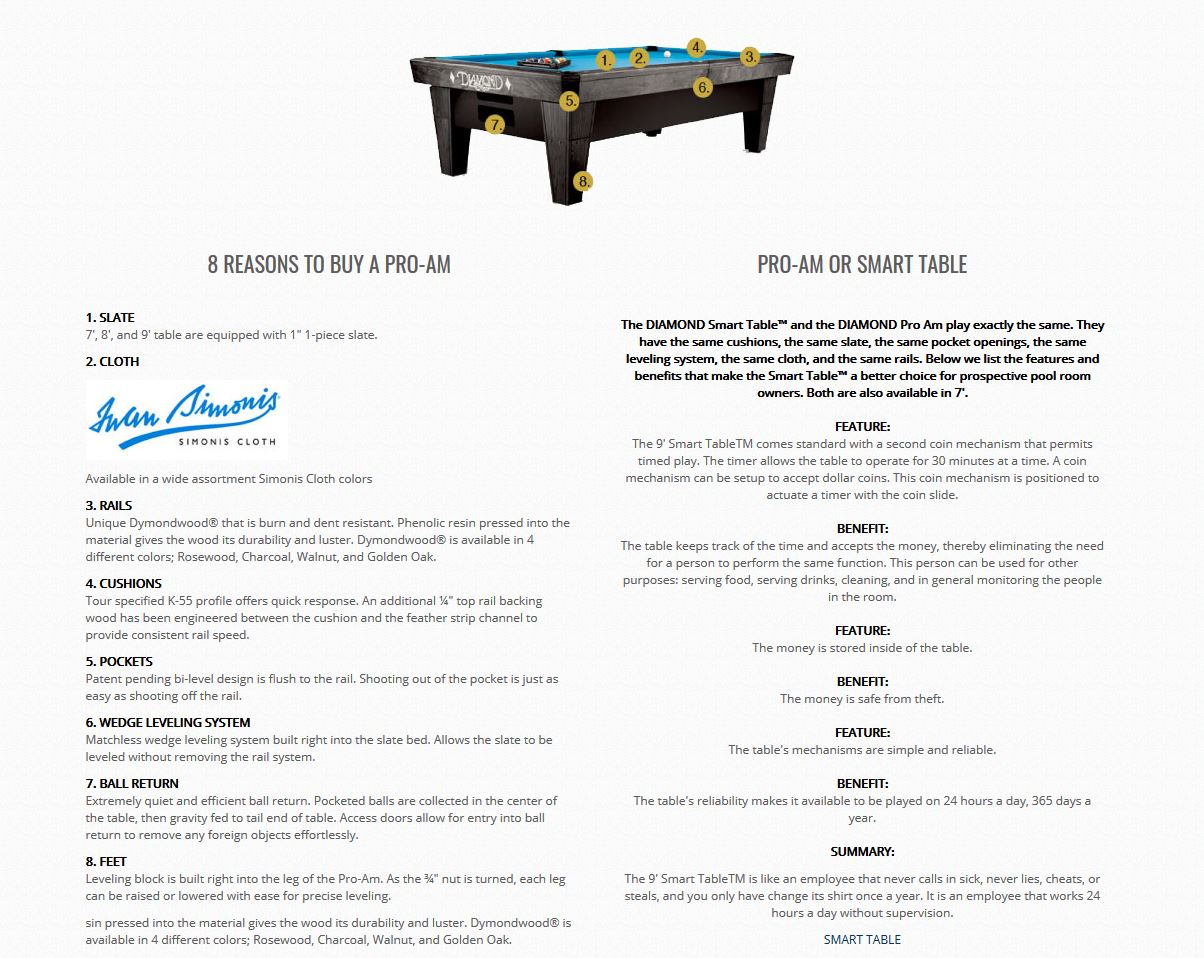 Diamond ProAm Pool Table