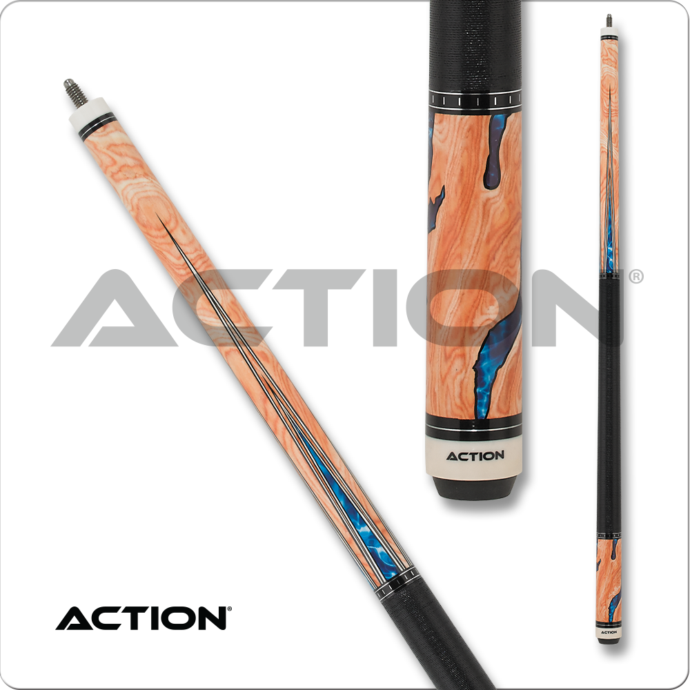 Action Pool Cue - Burl wood overlay with water design ACT153